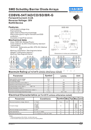 CDBV6-54AD datasheet - SMD Schottky Barrier Diode Arrays