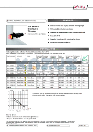 318-503-21 datasheet - PANEL INDICATOR LEDs - 6.35mm Mounting