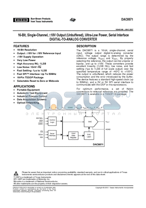 DAC8871B datasheet - 16-Bit, Single-Channel, a18V Output (Unbuffered), Ultra-Low Power, Serial Interface DIGITAL-TO-ANALOG CONVERTER