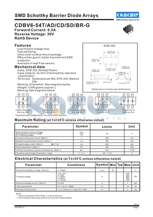 CDBV6-54 datasheet - SMD Schottky Barrier Diode Arrays