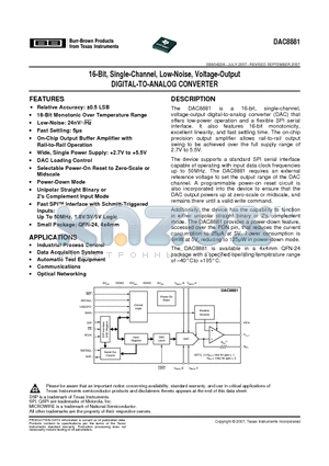 DAC8881SRGET datasheet - 16-Bit, Single-Channel, Low-Noise, Voltage-Output DIGITAL-TO-ANALOG CONVERTER
