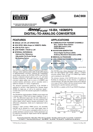 DAC900E datasheet - 10-Bit, 165MSPS DIGITAL-TO-ANALOG CONVERTER