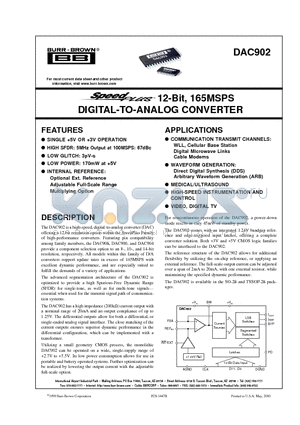 DAC902E datasheet - 12-Bit, 165MSPS DIGITAL-TO-ANALOG CONVERTER