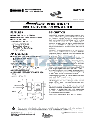 DAC900E datasheet - 10-Bit, 165MSPS DIGITAL-TO-ANALOG CONVERTER