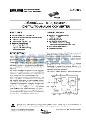 DAC908U/1K datasheet - 8-Bit, 165MSPS DIGITAL-TO-ANALOG CONVERTER