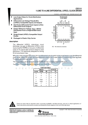 CDC111FN datasheet - 1-LINE TO 9-LINE DIFFERENTIAL LVPECL CLOCK DRIVER