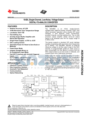 DAC9881IRGET datasheet - 18-Bit, Single-Channel, Low-Noise, Voltage-Output DIGITAL-TO-ANALOG CONVERTER