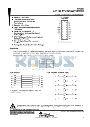 CDC203DW datasheet - 3.3-V HEX INVERTER/CLOCK DRIVER