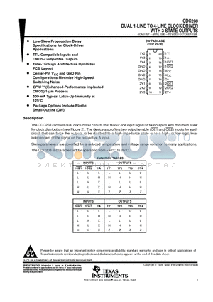 CDC208DWRG4 datasheet - DUAL 1-LINE TO 4-LINE CLOCK DRIVER WITH 3-STATE OUTPUTS