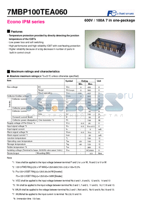 7MBP100TEA060 datasheet - Econo IPM series 600V / 100A 7 in one-package