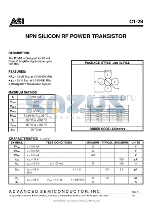 C1-28 datasheet - NPN SILICON RF POWER TRANSISTOR