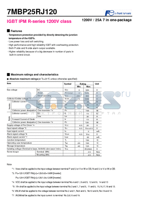 7MBP25RJ120 datasheet - IGBT IPM R-series 1200V class 1200V / 25A 7 in one-package