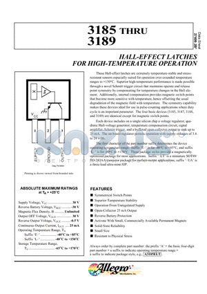 3185 datasheet - HALL-EFFECT LATCHES FOR HIGH-TEMPERATURE OPERATION