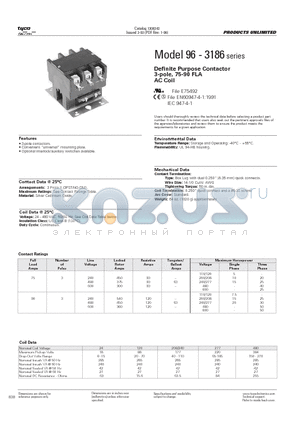 3186-30W75999 datasheet - Definite Purpose Contactor 3-pole, 75-90 FLA AC Coil