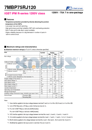 7MBP75RJ120 datasheet - IGBT IPM R-series 1200V class 1200V / 75A 7 in one-package