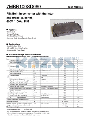 7MBR100SD060 datasheet - PIM/Built-in converter with thyristor and brake (600V / 100A / PIM)