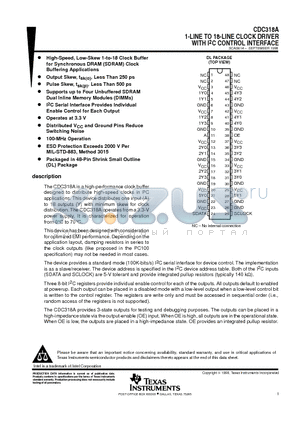 CDC318A datasheet - 1-LINE TO 18-LINE CLOCK DRIVER WITH I2C CONTROL INTERFACE