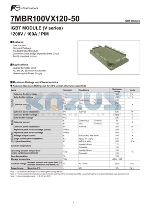 7MBR100VX120-50 datasheet - IGBT MODULE