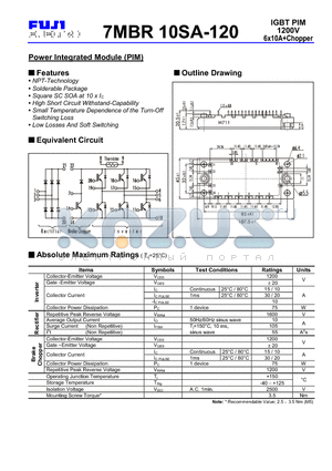 7MBR10SA-120 datasheet - IGBT PIM 1200V 6x10AChopper