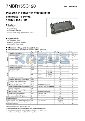 7MBR15SC120 datasheet - PIM/Built-in converter with thyristor and brake (S series) 1200V / 15A / PIM