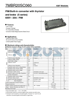 7MBR20SC060 datasheet - PIM/Built-in converter with thyristor and brake (S series) 600V / 20A / PIM