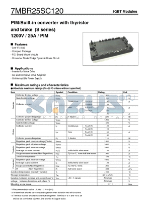 7MBR25SC120 datasheet - PIM/Built-in converter with thyristor and brake