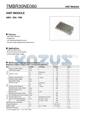 7MBR30NE060 datasheet - IGBT(600V/30A/PIM)