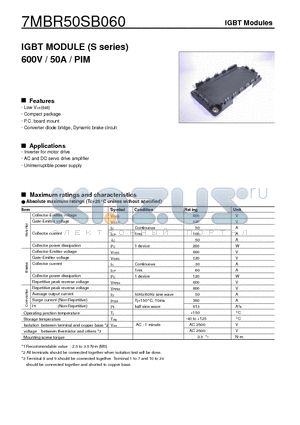 7MBR50SB060 datasheet - IGBT(600V/50A/PIM)