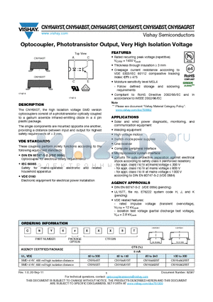 CNY65AGRST datasheet - Optocoupler, Phototransistor Output, Very High Isolation Voltage