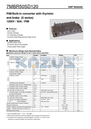 7MBR50SD120 datasheet - PIM/Built-in converter with thyristor and brake