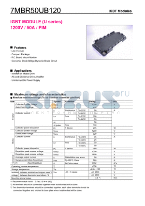 7MBR50UB120 datasheet - IGBT MODULE (U series) 1200V / 50A / PIM