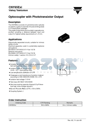 CNY65EXI datasheet - Optocoupler with Phototransistor Output