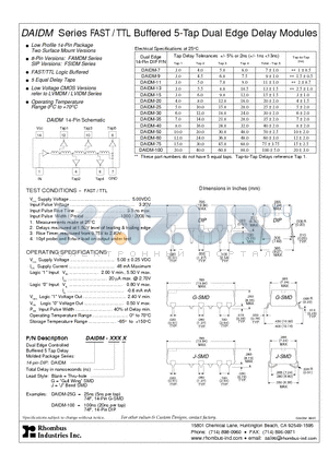 DAIDM-13 datasheet - DAIDM Series FAST / TTL Buffered 5-Tap Dual Edge Delay Modules