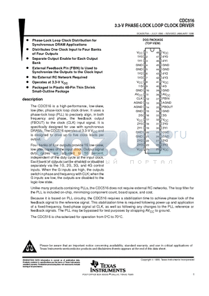 CDC516DGG datasheet - 3.3-V PHASE-LOCK LOOP CLOCK DRIVER