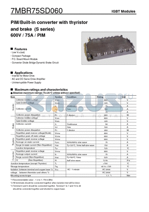 7MBR75SD060 datasheet - PIM/Built-in converter with thyristor and brake (600V / 75A / PIM)