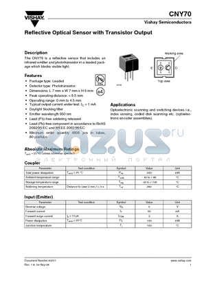 CNY70 datasheet - Reflective Optical Sensor with Transistor Output