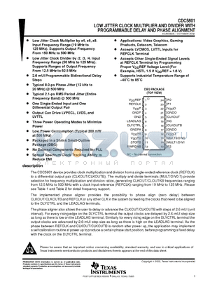 CDC5801 datasheet - LOW JITTER CLOCK MULTIPLIER AND DIVIDER WITH PROGRAMMABLE DELAY AND PHASE ALIGNMENT
