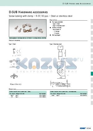 160X10259X datasheet - D-SUB Hardware accessories