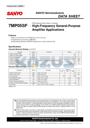 7MP05SF datasheet - PNP Epitaxial Planar Silicon Transistor High-Frequency General-Purpose Amplifier Applications