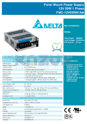 EOE11010186 datasheet - Panel Mount Power Supply 12V 50W 1 Phase