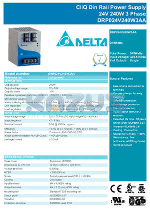 EOE12010007 datasheet - CliQ Din Rail Power Supply 24V 240W 3 Phase