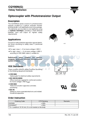 CNY80NG datasheet - Optocoupler with Phototransistor Output