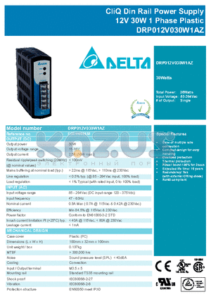 EOE11010158 datasheet - CliQ Din Rail Power Supply 12V 30W 1 Phase Plastic