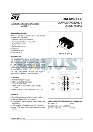 DALC208SC6 datasheet - LOW CAPACITANCE DIODE ARRAY
