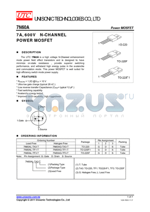 7N60A datasheet - 7A, 600V N-CHANNEL POWER MOSFET