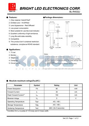 BL-R4532J datasheet - GaAsP/GaP Hi-Eff Red Low power consumption.