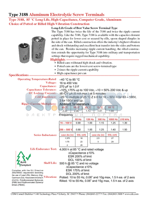 3188EG154U016APA1 datasheet - Aluminum Electrolytic Screw Terminals
