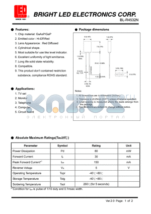 BL-R4532N datasheet - Chip material: GaAsP/GaP