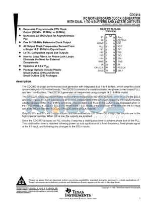 CDC913DB datasheet - PC MOTHERBOARD CLOCK GENERATOR WITH DUAL 1-TO-4 BUFFERS AND 3-STATE OUTPUTS