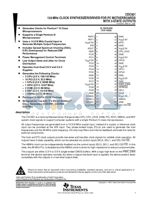 CDC921 datasheet - 133-MHz CLOCK SYNTHESIZER/DRIVER FOR PC MOTHERBOARDS WITH 3-STATE OUTPUTS